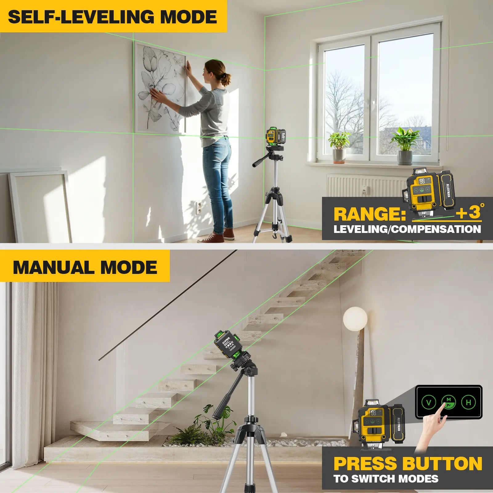 Laser Level with Tripod, 4x360° Self Leveling Laser Level